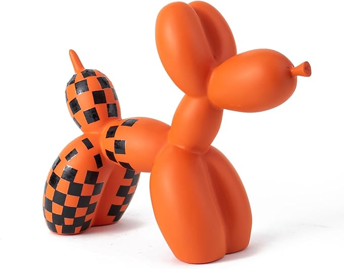 Vilead Resin Balloon Dog Statue with Checkered Pattern,Modern Home Decoration Trendy Animal Art Ornaments,Collection Figurine Bedroom Living Room Office Desktop Sculpture-Ruum Studio Home