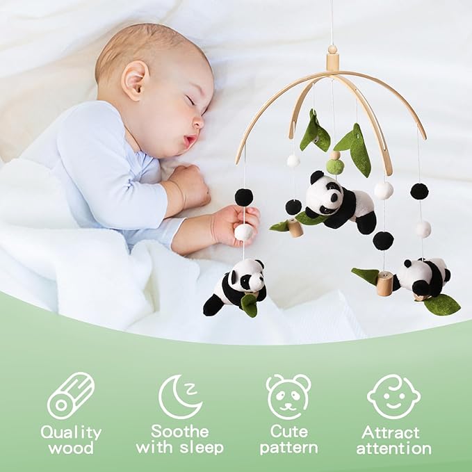 Baby Crib Mobile - Panda Mobile for Crib, Nursery Mobile Decor, Baby Bassinet Mobile Toy - Shower Set for Infant Bedroom Hanging Decoration, Gender Neutral Baby Gift-Ruum Studio Home