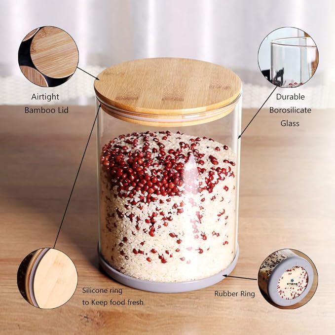 Large Glass Food Storage Container, 100 FL OZ (3000ml) Glass Food Canister with Airtight Bamboo Lids for Your Pantry, BPA-Free Cereal Dispenser Jars for Spaghetti Pasta, Powder, Tea, Coffee-Ruum Studio Home