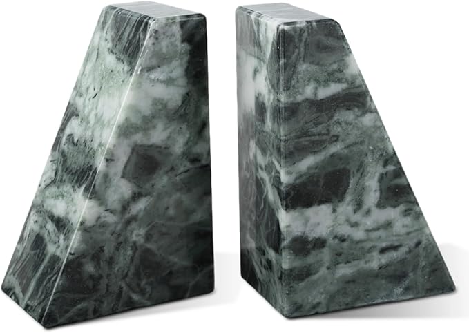 Marble Bookends for Heavy Books, Decorative Bookends for Shelves, Green Stone Book Ends, Heavy-Duty Book Ends for Hardback Book & Cookbooks, Unique Book Stopper & Holder, Set of 2-Ruum Studio Home