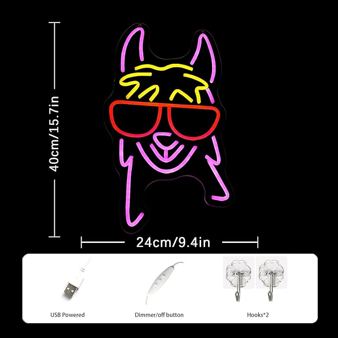 Llama With Red Glasses Neon Sign for Wall Decor Llama Neon Light Cool Animal Neon Light Sign Dimmable USB Powered Colorful LED Neon Sign for Bedroom Zoo Home Bar Pub Animal Lover Restaurant-Ruum Studio Home