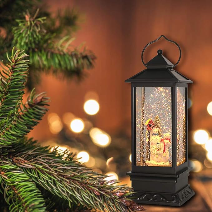 Eldnacele Christmas Snow Globe Lantern with Music, Battery Operated Lighted Swirling Glitter Water Lantern with Timer for Christmas Home Decoration, Snowman-Ruum Studio Home