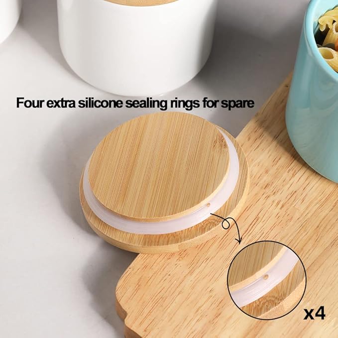 Sweejar Ceramic Kitchen Canister Sets, Porcelain Container for Countertop, Heavy Food Storage Jars with Airthight Seal Bamboo Lid, Servering for Sugar, Coffee Beans, Tea Leaves, Pack of 4（White）-Ruum Studio Home