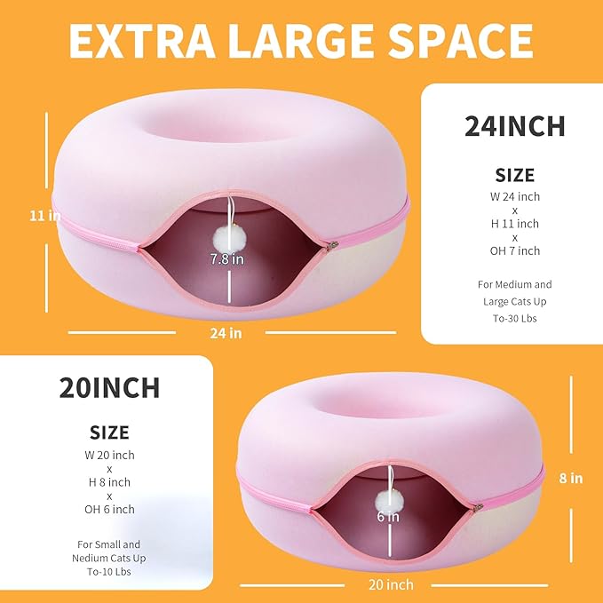 Jia Xi Cat Tunnel Bed & Hideout - Large Indoor Cat Condo & Cave (24 inch, Pink)-Ruum Studio Home