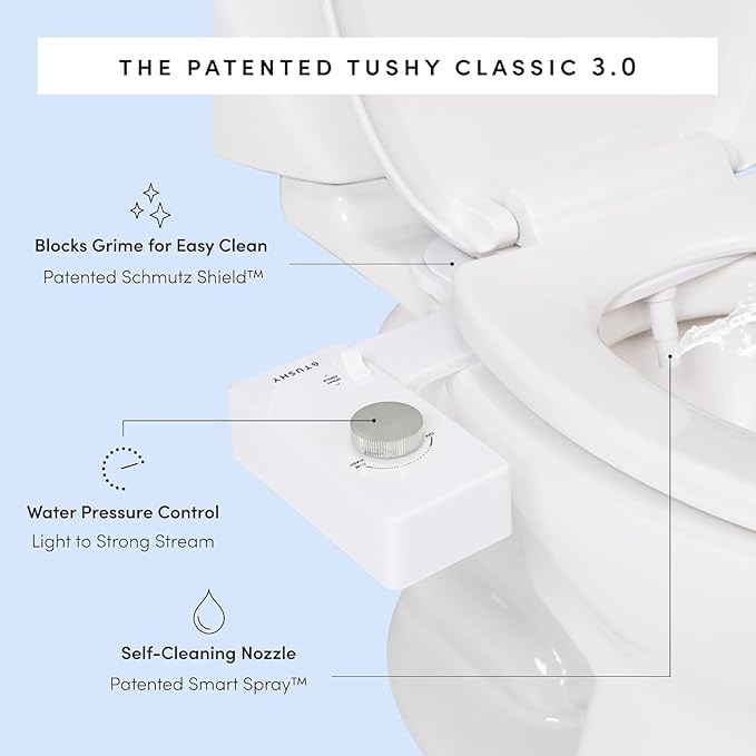 TUSHY Classic 3.0 Bidet | Slim Universal Toilet Seat Attachment. Simple Install <10 Minutes. Non-Electric Self Cleaning Water Sprayer with Adjustable Pressure Nozzle and Angle Control. (Black/Gold)-Ruum Studio Home