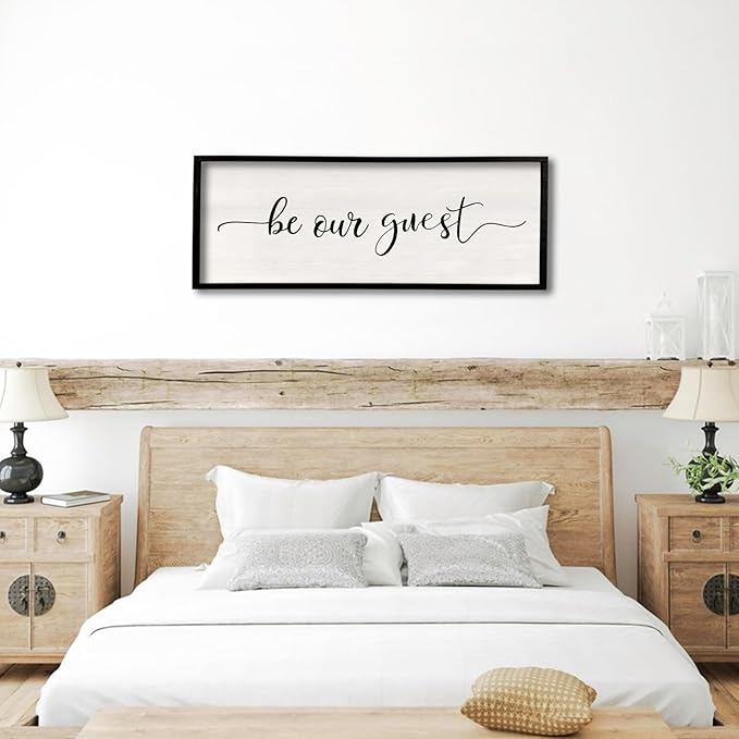 comurdyo Be Our Guest Wall Decor Sign 40”X15” Large Master Bedroom Above Bed Wall Decor Wood Framed Guest Room Sign Simple Rustic Farmhouse Over Bed Bedside Wall Art (Black)-Ruum Studio Home