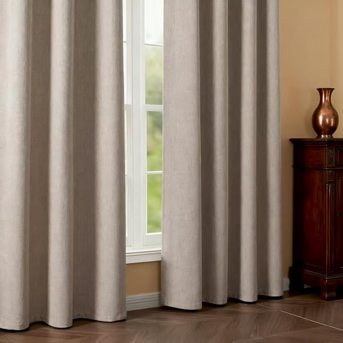 Blackout Curtains 84 Inch Length 2 Panels Set, 100% Black Out Textured Thermal Curtains, Grommet Privacy Light Blocking Drapes for Living Room Bedroom Luxury Decor(52W × 84L inch, Beige)-Ruum Studio Home