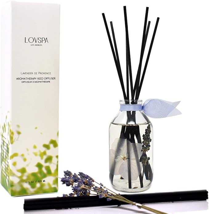 LOVSPA Reed Diffuser Set, Lavender De Provence Scented Oil Diffuser with Sticks, Home Fragrance Accessories for Bathroom Shelf Decor, Aroma Diffusers for Home or Office Desk, USA Made-Ruum Studio Home