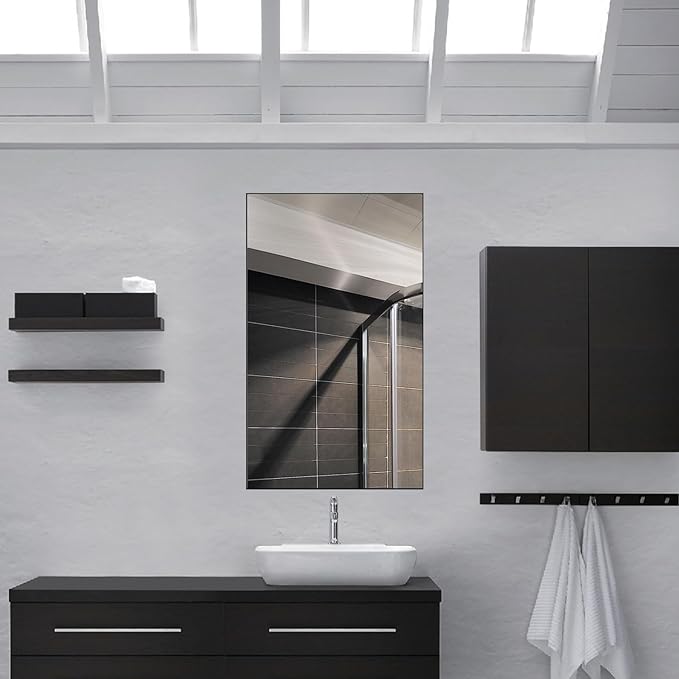 Bathroom Wall Mirror, Decorate Bathroom Mirrors for Wall, Rectangle Modern Bathroom Wall Mounted Mirror Vertical or Horizontal Hanging for Living Room (Black Framed 40’’ x 24’’)-Ruum Studio Home