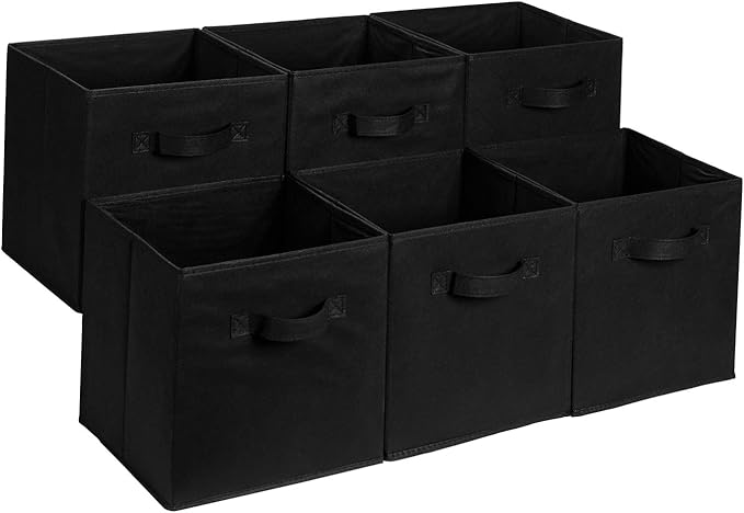 Amazon Basics Collapsible Fabric Storage Cube Bins Organizer with Handles, Sturdy, Black, 13-x-13-x-13-inch, Pack of 6-Ruum Studio Home