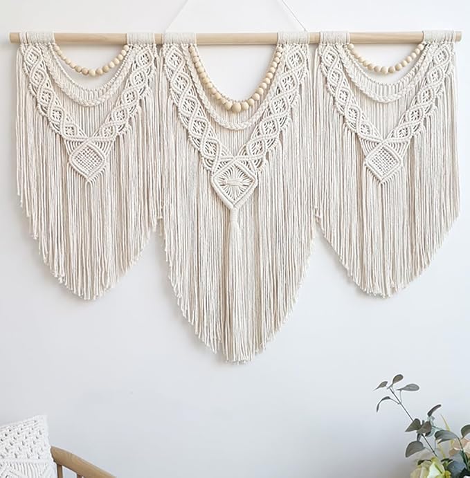 Achart Macrame Wall Hanging Large- Boho Wall Decor- large wall art- Wall Decor Living Room- Macrame Tapestry Boho Decor for Bedroom (Wooden Bead)-Ruum Studio Home