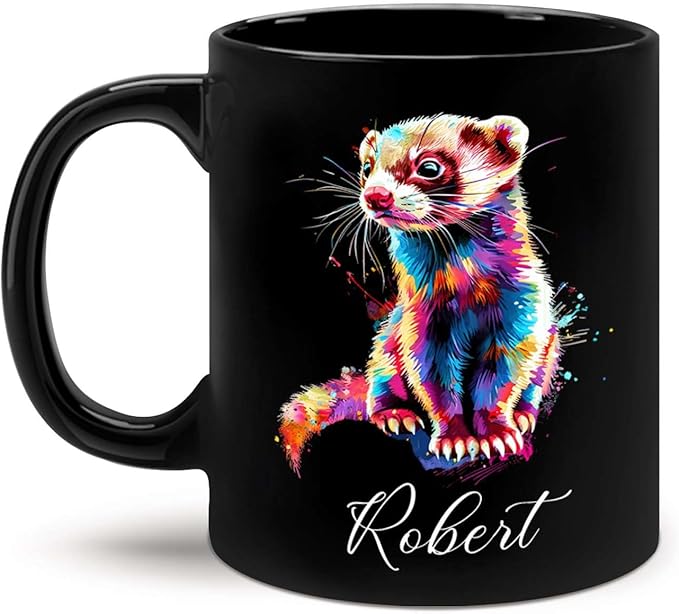 Custom Choose Name Ferret Coffee Mug, Colorful Animal Ceramic Cup, Gift For Ferret Lovers, Personalized 11oz & 15oz Mugs-Ruum Studio Home