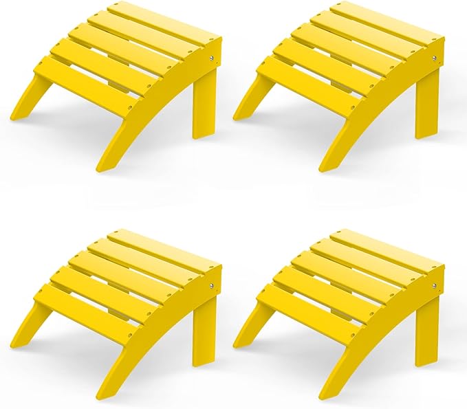 GREENVINES Adirondack-Ottoman | Set of 4 | HDPE Plastic | Outdoor Footrest | All Weather | Foot Rest | Foot Stool | Yellow | for Adirondack Chair | for Patio Backyard Pool-Ruum Studio Home