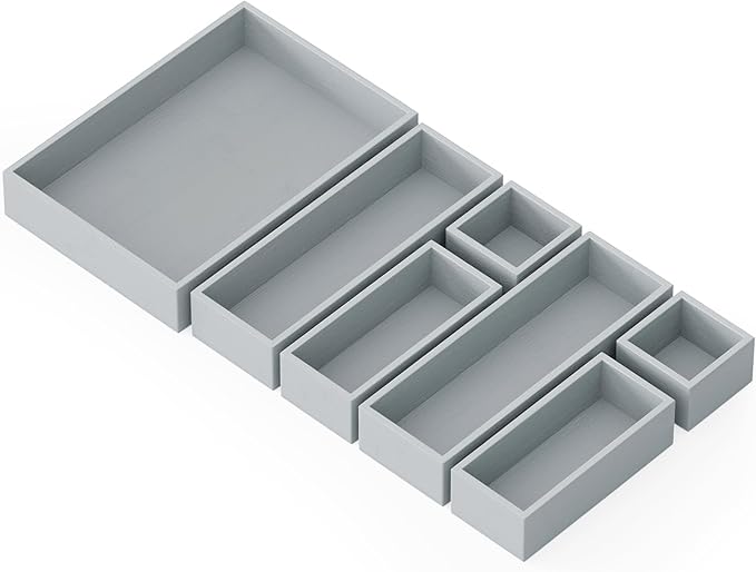 SpaceAid 7-Piece Bamboo Drawer Organizer Storage Boxes Set, Wood Tray Junk Drawer Organizers Multi-Use Divider Bins for Kitchen, Bathroom, Office Desk and Makeup Organization (7 Pack, Gray)-Ruum Studio Home
