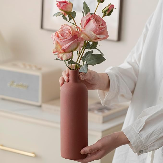 Modern Ceramic Vase Set, Neutral Colors, Decorative Vases for Home Decor, 4 Piece Collection (Green Mix Set 4)-Ruum Studio Home