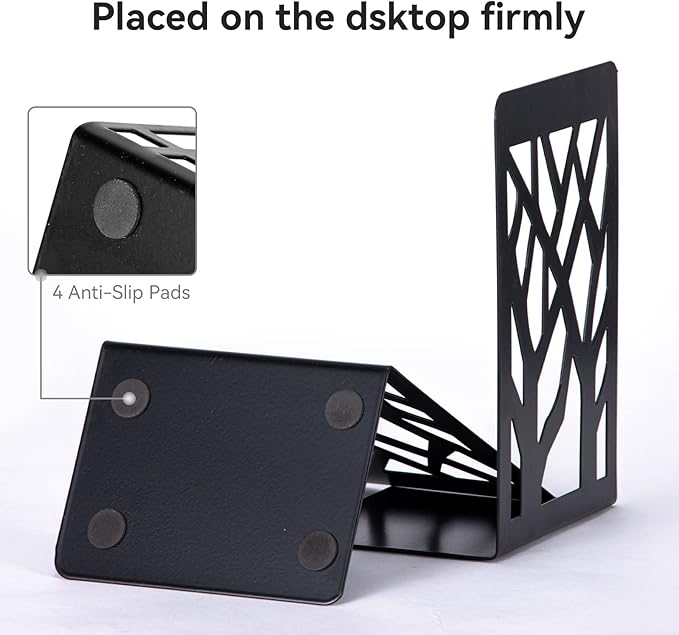 Metal Bookends Black 6 Pair - Heavy Duty Book Stoppers for Shelves - Decorative Book Ends-Ruum Studio Home