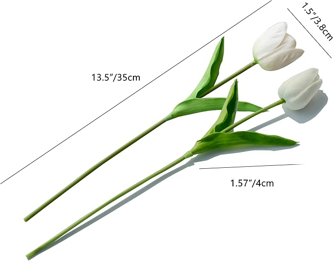 Mandy's Artificial Tulips 12 Stems White PU Faux Flowers for Wedding Home Decor 13.5 Inch-Ruum Studio Home
