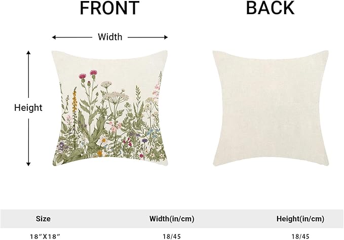 Spring Floral Pillow Covers 18 x 18 Inch Set of 2 Vintage Sage Green Wild Flowers Decor Throw Pillows Wildflower Plant Outdoor Farmhouse Decorative Cushion Cases for Couch Bed Sofa Decoration-Ruum Studio Home
