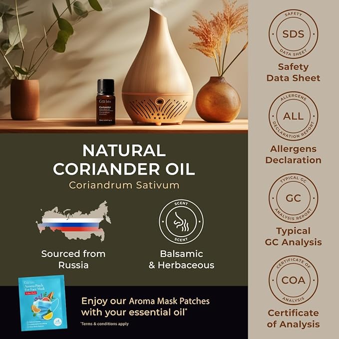 Gya Labs Coriander Essential Oil for Diffuser - 0.34 Fl Oz - 100% Pure Natural Coriander Oil for Skin, Aromatherapy, Skincare Massages & Candle Making Scent-Ruum Studio Home
