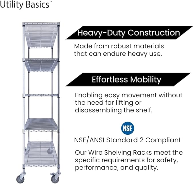 60"x18"x72" Chrome Premium Metal Steel Wire Shelving 4-Tier NSF 3200 LBS MAX Capacity Heavy Duty Storage Rack for Garages, Commercial Spaces, Hospitals, & Schools w/Premium Wheels-Ruum Studio Home