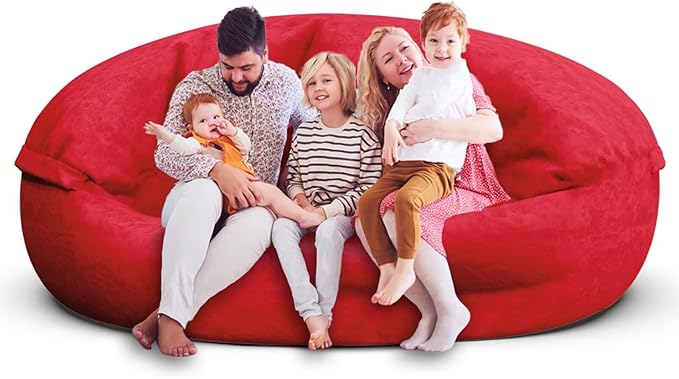 Bean Bag Chair for Adults 7FT,Soft Removable Cover for Teens/Girls Bedroom,Fluffy Giant Round Floor Beanbag Lounger Chairs (No Filler,Big Red)-Ruum Studio Home