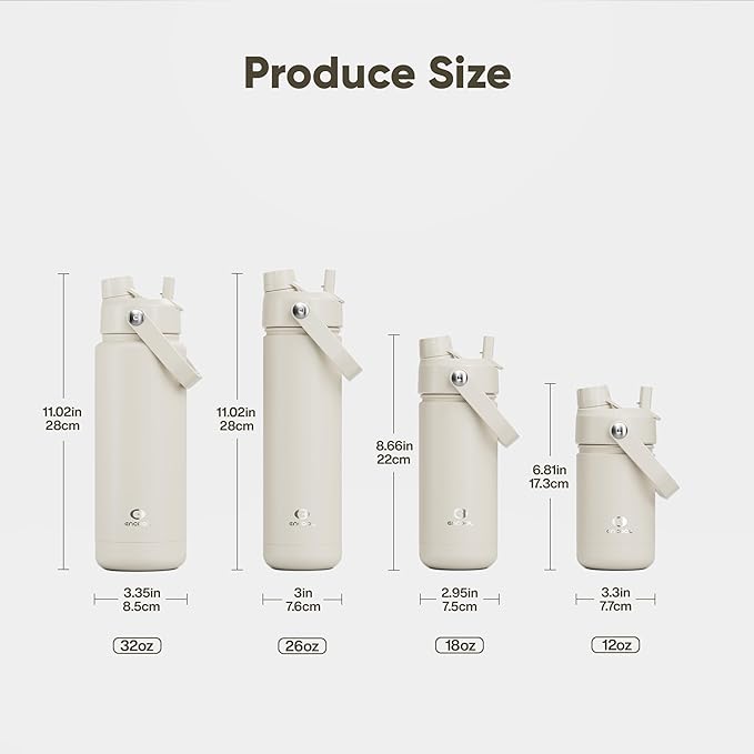 Insulated Water Bottle with Straw Stainless Steel Water Bottle, Leak-Proof, BPA-Free, Double Wall Vacuum Keeps Cold for 24 Hours for Sports, Travel, School (32 oz, Cream Moon)-Ruum Studio Home