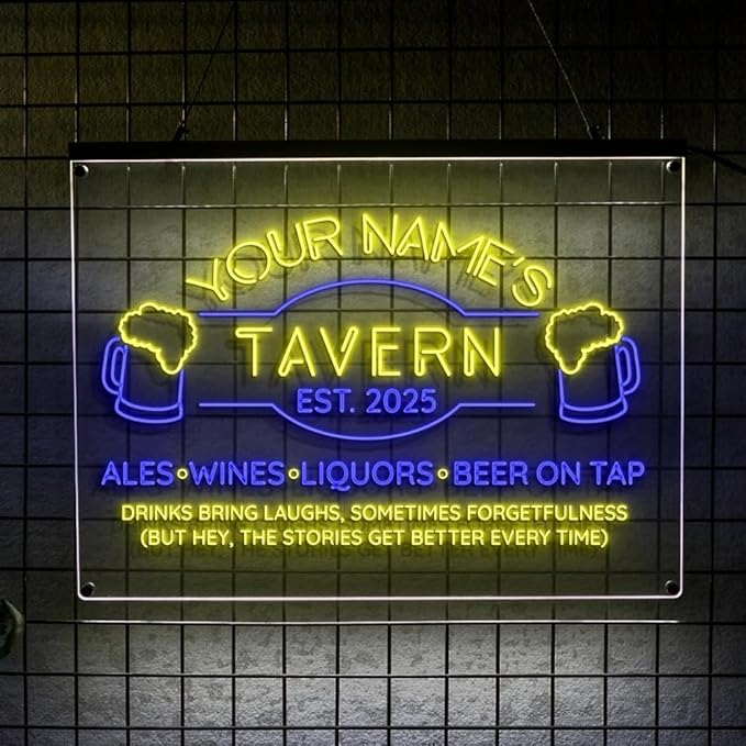Custom Bar Neon Sign Beer Home Bar Lights Man Cave Acrylic Table LED Personalized Name Tavern Lighted Signs for Men Restaurant Coffee Workshop Garage Poker Signs Gifts-Ruum Studio Home