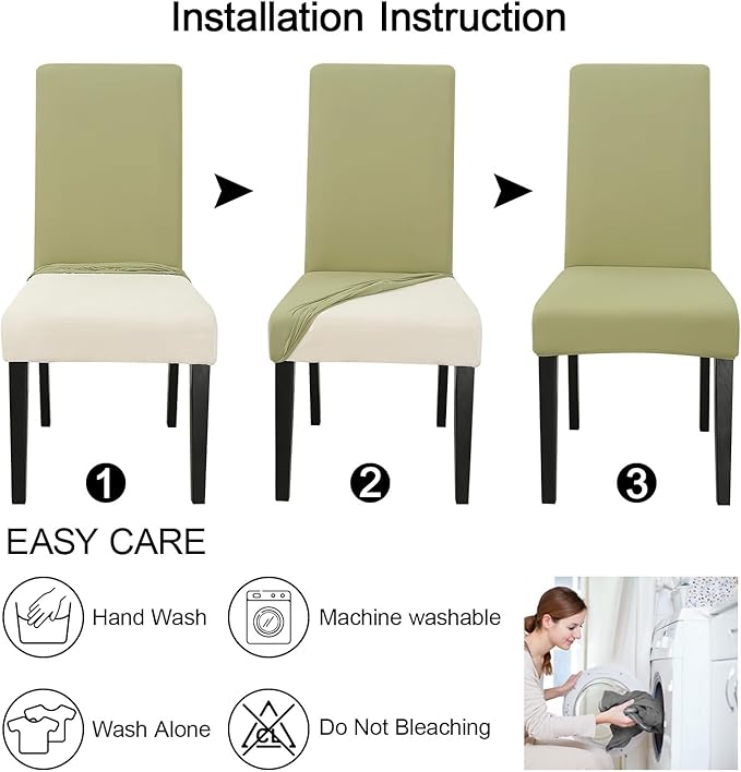 JQinHome Sage Green Chair Covers for Dining Room Set of 2, High Stretch Removable Washable Parsons Chair Slipcover for Home Party Hotel Wedding Ceremony (2PCS,Sage Green)
