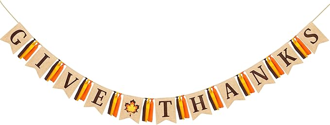 Thanksgiving Maple Leaf Burlap Pennant Banner Flag Felt Give Thanks Sign and Maple Leaf Pattern with Fall Color Ribbon for Thanksgiving Day Fall Autumn Harvest Birthday Party Decorations Supplies-Ruum Studio Home