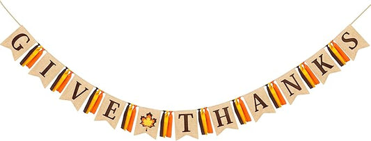 Thanksgiving Maple Leaf Burlap Pennant Banner Flag Felt Give Thanks Sign and Maple Leaf Pattern with Fall Color Ribbon for Thanksgiving Day Fall Autumn Harvest Birthday Party Decorations Supplies-Ruum Studio Home
