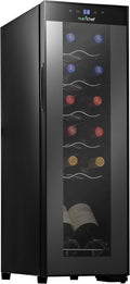 NutriChef PKCWC120 White & Red Cooler-Freestanding Countertop Compact Mini Wine Fridge Chiller Capacity, Digital Control, Glass Door, 12 Bottle-Black-Ruum Studio Home