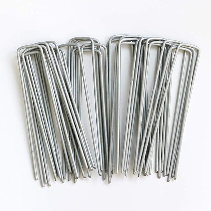 Petgrow 6 Inch Garden Stakes Galvanized Landscape Staples,U-Type Turf Staples for Artificial Grass, Rust Proof Sod Pins Stakes for Securing Fences Weed Barrier,Outdoor Wires Cords Tents Tarps,100-Ruum Studio Home