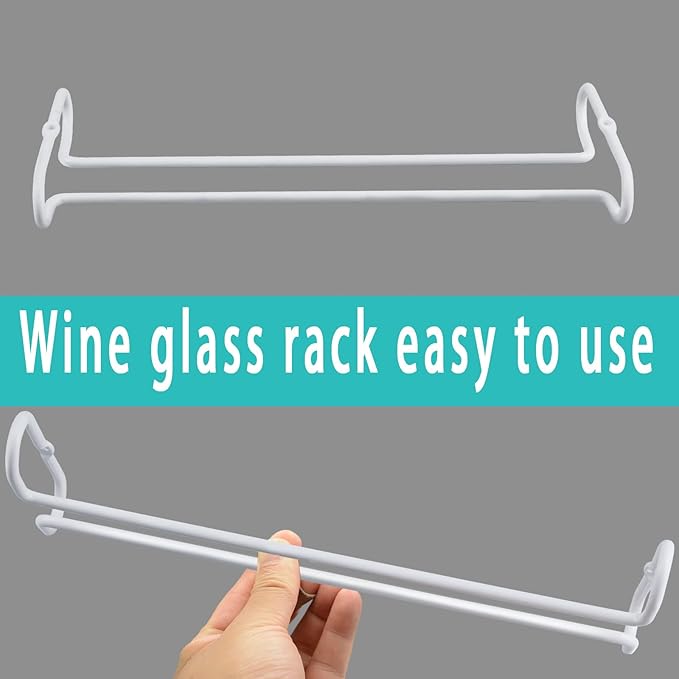 set 2 White Wine Glass Rack Under Cabinet Shelf 10 Inch Stemware Storage Hanging Hanger Organizer Glasses Holder with Drying Under Counter Metal for Kitchen and Bar-Ruum Studio Home