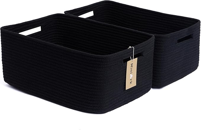 Large Storage Baskets for Shelves, Closet Organizers Bins for Clothes Blanket Towels, Baby Nursery, Toy Baskets Box, Woven Rope Baskets, 17 x 13 x 7.5”, 2 Packs Black-Ruum Studio Home