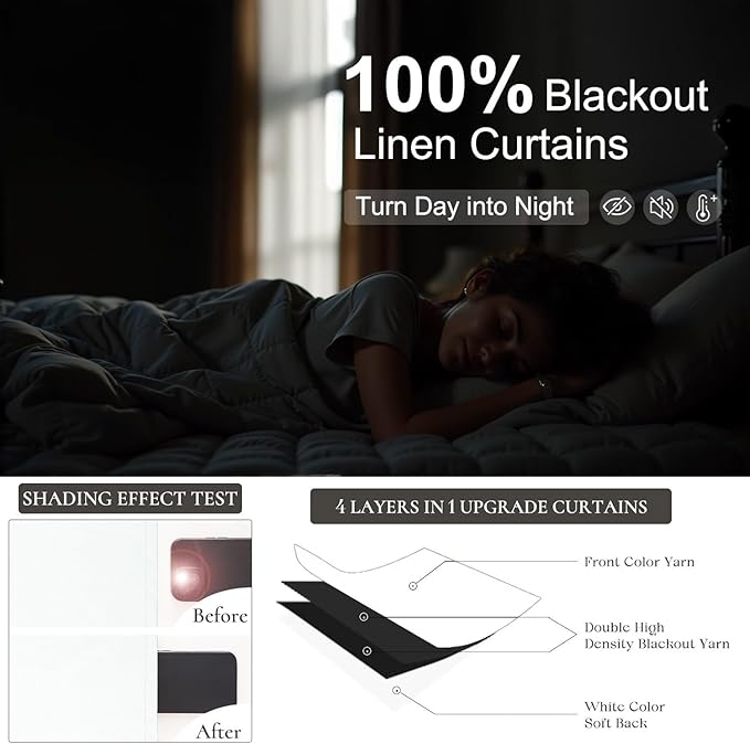 Luxury White Linen Curtains Blackout Country Rustic Farmhouse Style Drapes for Living Room Bedroom 2 Panel Burg Thick Linen Lightweight Curtains Light Blocking Thermal Dining Room 86 Inches Long-Ruum Studio Home