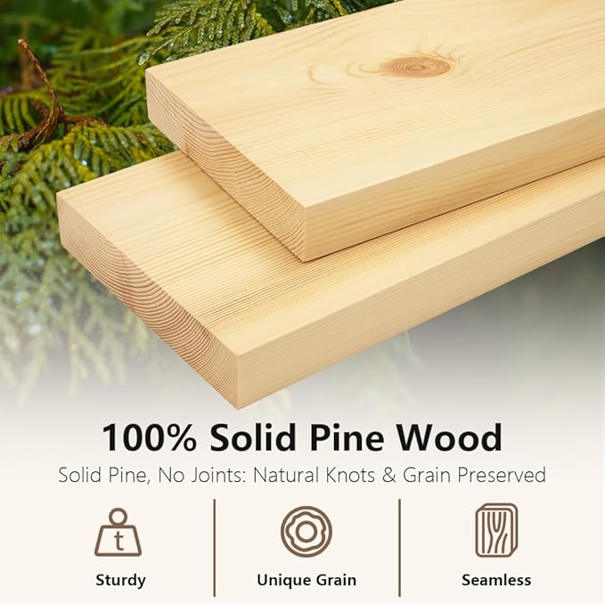 Habudda Floating Shelves for Wall, Solid Pine Wood Shelf for Bathroom Bedroom Kitchen, Rustic Room Decor, Wall Mounted, 30 Inches Long, Set of 2, Natural-Ruum Studio Home