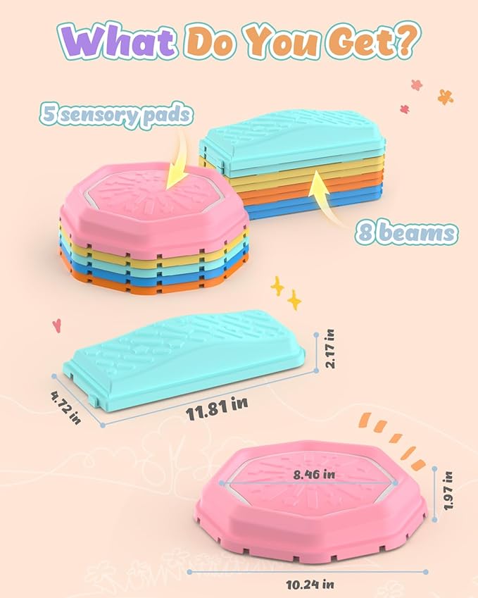 Holyton Music Light Up Balance Beam and Toddler Stepping Stones 13 Pieces, Non-Slip Plastic Balance Stackable Stepping Stones for Kids, Sensory Toys for Toddlers, Indoor or Outdoor Play, Easy Storage-Ruum Studio Home