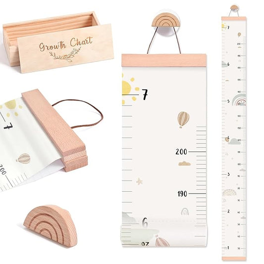 Growth Chart for Wall 7 Ft Height Chart with Keepsake Box & Hook Waterproof Canvas Measure Wall Ruler Removable Neutral Nursery Wall Decor for Baby Kids Toddlers-Ruum Studio Home