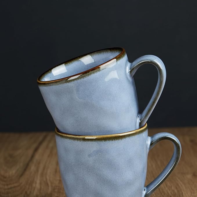 famiware Coffee Mugs Set of 4, Ocean Round 11.5oz Coffee Cup Set with Handle for Cocoa, Milk, Hot Chocolate, Tea or Water, Stoneware Cups for Kitchen, Reactive Glaze, Microwave Dishwasher Safe, Blue-Ruum Studio Home