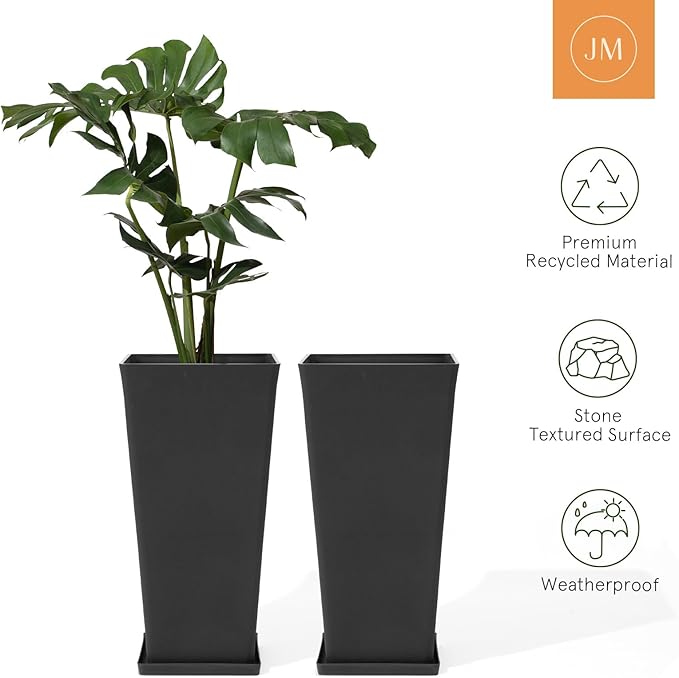 LA JOLIE MUSE 30 inch Tall Black Planters Set of 2, Indoor/Outdoor Rectangular Large V Shaped Taper Planters for Front Door-Ruum Studio Home