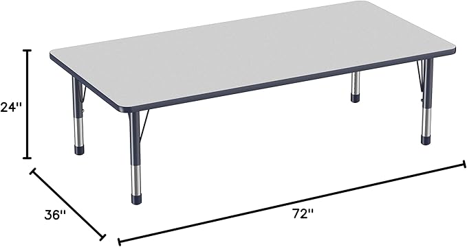 Factory Direct Partners FDP Rectangle Activity School and Classroom Kids Table (36 x 72 inch), Toddler Legs, Adjustable Height 15-24 inches - Gray Top and Navy Edge-Ruum Studio Home