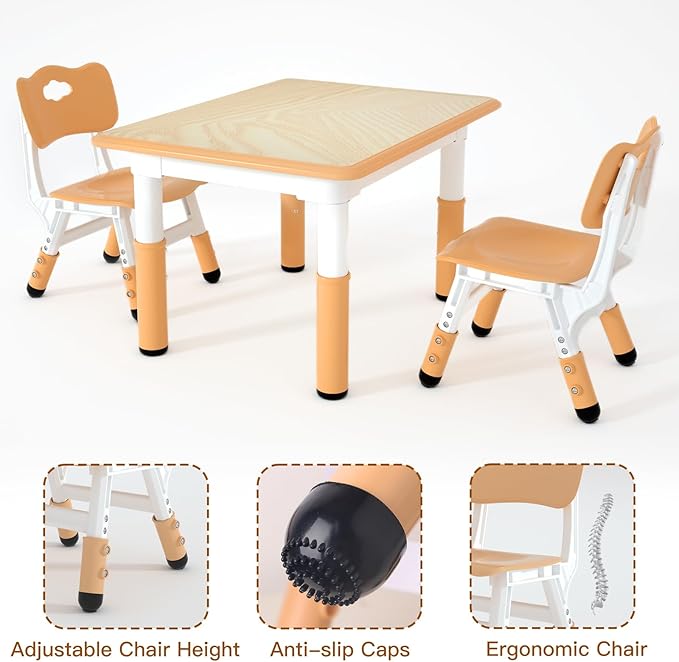 Kids Study Table and 2 Chairs Set,Height Adjustable Table and Chairs for Children and Toddlers,31.5"X23.6"Graffiti Desktop,Suitable for Daycare,Classrooms, Home-Ruum Studio Home