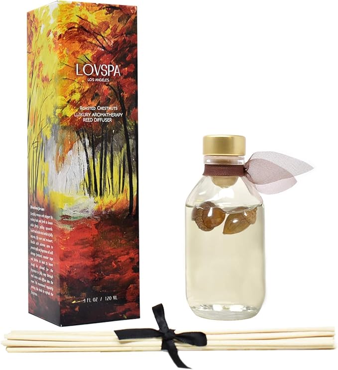 LOVSPA Reed Diffuser Set, Roasted Chestnuts Scented Oil Diffuser with Sticks, Home Fragrance Accessories for Bathroom Shelf Decor, Aroma Diffusers for Home or Office Fall Decor, USA Made-Ruum Studio Home