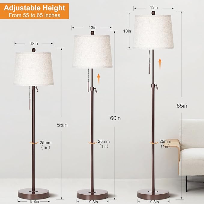 Modern Floor Lamp Adjustable Height Standing Lamp Tall Lamp with 3 Color Temperatures Floor Lamps for Living Room Bedroom Office Beige Shade Bulb Included-Brown-Ruum Studio Home