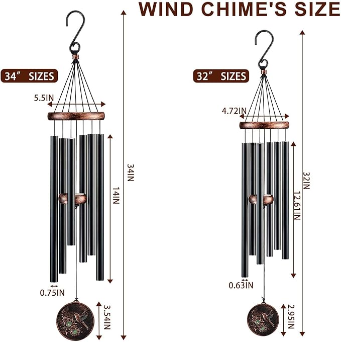 Wind Chimes for Outside, Hummingbird Deep Tone Vintage Wind Chime Outdoor Clearance, Sympathy/Memorial/Festivals/Birthday Gift for Mom Dad Grandma, Home Garden Patio Decor (34" Hummingbird)-Ruum Studio Home