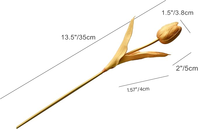 Mandy's Artificial Tulips 12 Stems Fully Gold PU Faux Flowers for Wedding Home Decor 13.5 Inch-Ruum Studio Home