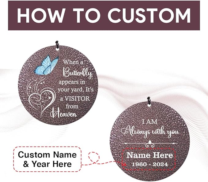 Sympathy Wind Chimes, Personalized Butterfly Wind Chimes for Loss of Loved One, Commemorative Sympathy Gifts for Funeral, in Memory of Dad/Mom/Husband/Wife-Ruum Studio Home