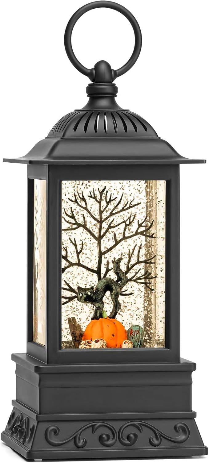 Halloween Snow Globe Black Cat Lantern, Glitter Lighted Snow Globes Halloween Decorations for Home, Light Up Snowglobe Halloween Décor-Ruum Studio Home