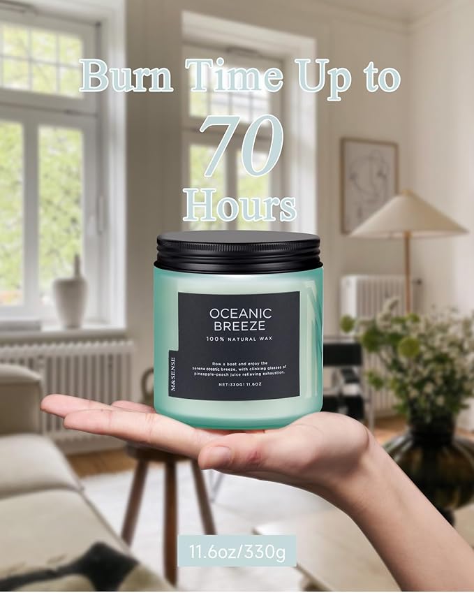 M&SENSE Candle Oceanic Breeze Scented, 11.6oz 70 Hour Long Lasting 2 Wick Pineapple & Mango Scent Natural Soy Candles for Home Scented, Stress Relief Gifts for Women/Men-Ruum Studio Home