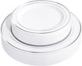 FLOWERCAT 60PCS Silver Plastic Plates - Heavy Duty White and Silver Plastic Plates Disposable - Include 30PCS 10.25inch Dinner Plates and 30PCS 7.5inch Dessert Plates for Wedding&New Year-Ruum Studio Home